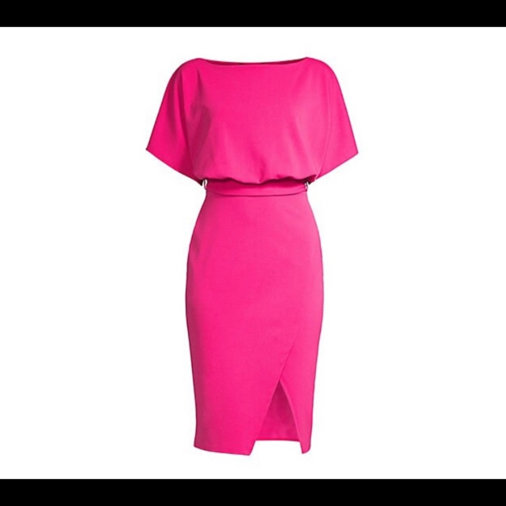 Hot pink belted midi dress
